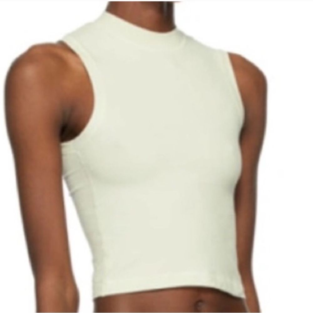SKIMS 90%Cotton Jersey Mock Neck Cream Sleeveless Tank Top Size L